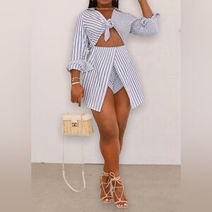 (NWT) Striped Linen Cut Out Romper/Skort